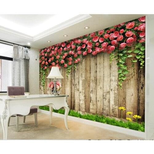 Custom wood wallpaper, pink rose murals for the living room bedroom wedding background wall waterproof papel de parede