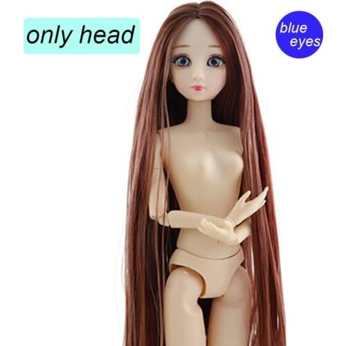 Long Brown Straight WIG Hair Doll Head For 1/6 BJD Doll Blue Eye Heads for 11.5" Dolls Accessories DollHouse Kids & Baby DIY Toy