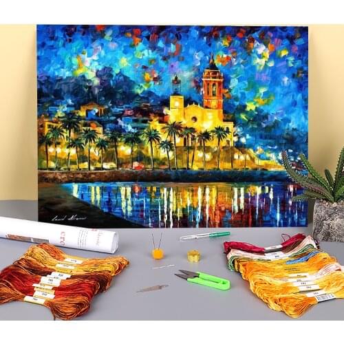 Spain, Sitges Printed Canvas 11CT Cross-Stitch Kit Embroidery DMC Threads Knitting Handicraft Sewing Hobby Promotions Stamped
