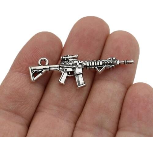 JAKONGO Silver Plated Submachine Gun Charm Pendants for Jewelry Making Bracelet DIY Accessories 45X16mm 5pcs