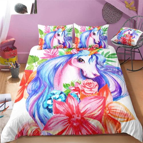 Cartoon Pink Unicorn Bedding Set Girls Dream Bed Linen Set Duvet Cover and Pillowcase Set US Twin Bedclothes Bed Duvet Cover Set