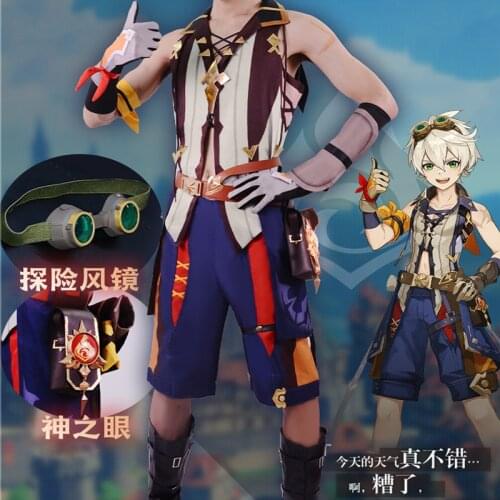 Genshin Impact Bennett Mondstadt Suit Uniform Cosplay Costume Halloween Bennett Cosplay Wig Bennett Cosplay Hair punk glasses