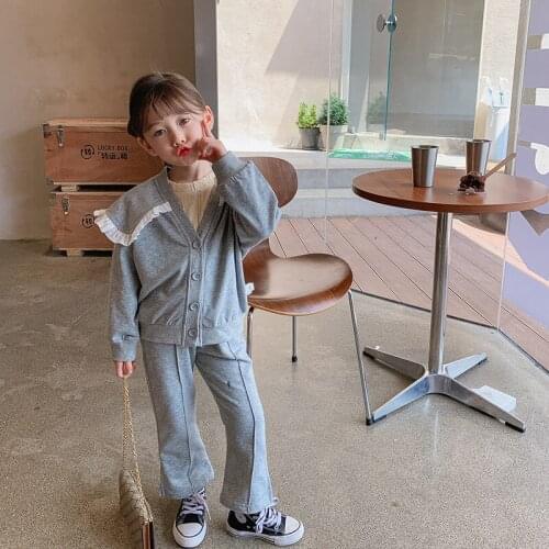 Suit Hoodies Pants Korean Full Turn Down Collar New Casual Comfortable Fashion Unisex Boys Girls Clothes for Kids