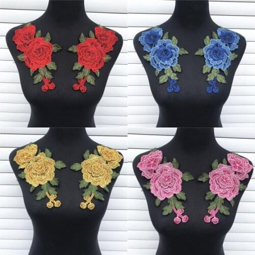1Pair 4 Colors 3D Embroidered Fabric Flower Venise Lace Sewing Applique Lace Collar Neckline Collar Applique Accessories