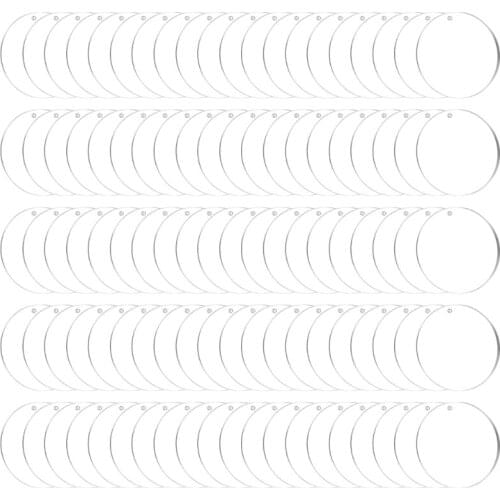 L5YD 100 Pieces 3 Inch Clear Acrylic Keychains Blanks with Hole Durable Acrylic Transparent Round Circle Disc for DIY Vinyl