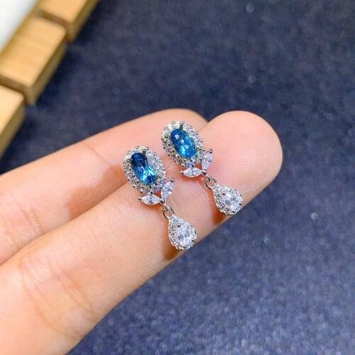 Cute Female Light Blue Zircon Drop Earrings Charm Silver Color Dangle Earrings For Women Elegant Oval Crystal Wedding Earrings
