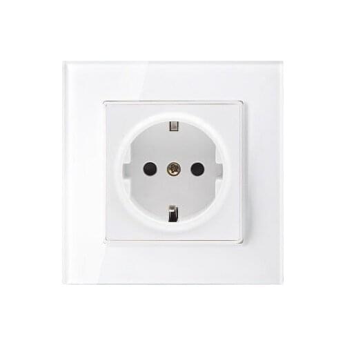 2019 Wall Crystal Glass Panel Power Socket Plug Grounded 16a Eu Standard Electrical Outlet 86mm * 86mm Germany Standard Socket