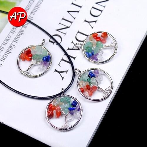 Natural 7 Chakra Crystal Necklaces Tree of Life Pendants Colourful Gem Energy Aura Yoga Jewelry Healing Reiki Stone Women Gift