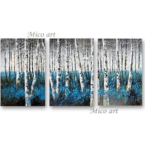 Latest Design Abstract Birch Trees Oil Painting 3PCS Unframed Hand-painted Wall Decoration Canvas Art Hot Selling Wall Pictures