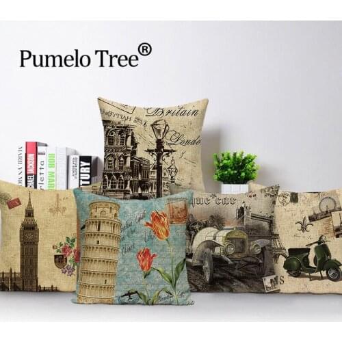 2019 New Cushion Covers Vintage Colosseum London Beige Pillowcases Car Seat Large Linen Home Sofa Decorative Roma Pillows Case