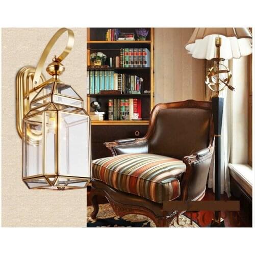 Outdoor Brass Wall Lamp American Design Glass Wall Sconce D17cm H45cm E27 Brass Material Wall Lighting Lamp Wall Brackets Lights