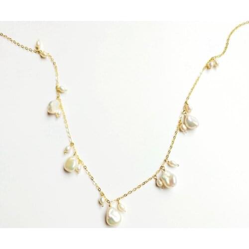 Lii Ji Baroque Pearl Chain Necklace White Freshwater Pearl Beads Ameican 14K Gold Filled Delicate Princess Necklace For Gift