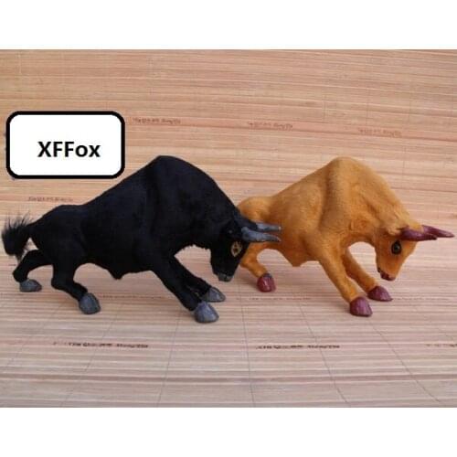 A pair of real life yellow&black cattle models plastic&furs simulation bull dolls gift about 30x8x16cm xf1895
