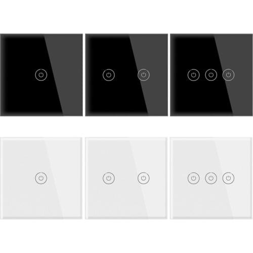 Touch Switch EU Standard White Black Glass Panel Light Switch 90-250V Switch 1Gang 1 Way Wall Lamp Touch Switch With Night Light