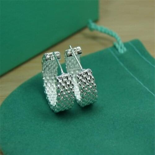BABYLLNT Fashion 925 Silver Earring For Women Half Round Mesh Stud Earring Christmas Gift Party Wedding Jewelry Free Sh