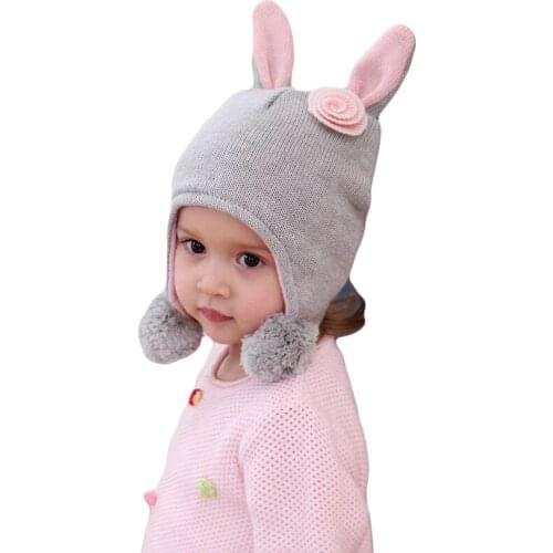 Winter Lovely Rabbit Ears Baby Hats for Girls Children Hat New Fashion Flower Knitted Autumn Winter Warm Caps Kids Girls Hats