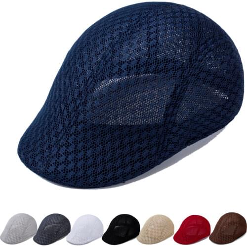 2021 New Summer Mens Hats Breathable Mesh Newsboy Caps Outdoor Gorro Hombre Boina Golf Hat Fashion Solid Flat Cap For Men