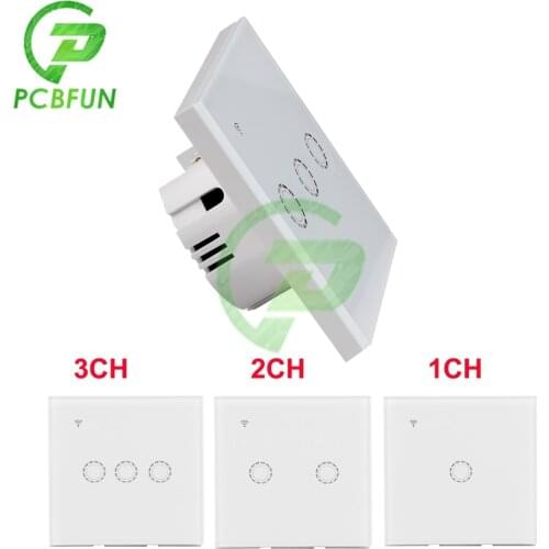 Smart Panel Switch 1Ch 2Ch 3Ch WiFi Touch Button Wall Light Switches AC100v 240v with Wireless Control Google Home Compatible