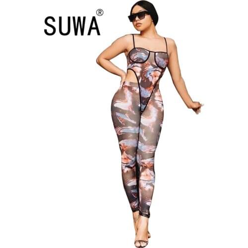 Tie Dye Sexy Club Womens Two Piece Outfits Matching Sets Spaghetti Strap Bodycon Playsuit Bodysuit And High Waist Pants