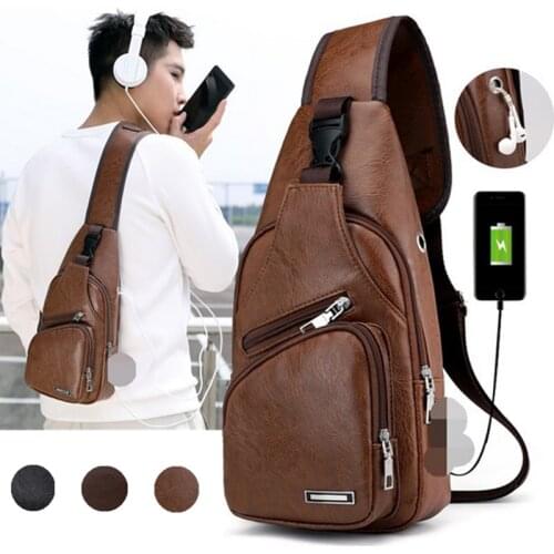 Cross-Border For Custom PU Shoulder Bag MenS Charging Bag MenS USB Chest Bag Diagonal Package Messenger Bag Chest New 2020