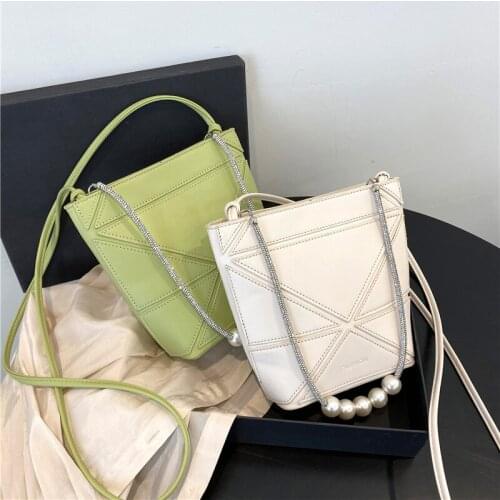 Trend Bucket bag Stitched beaded shoulder bag Leather Crossbody Bags for Women 2021 Simple Branded Luxury Handbags and Purses