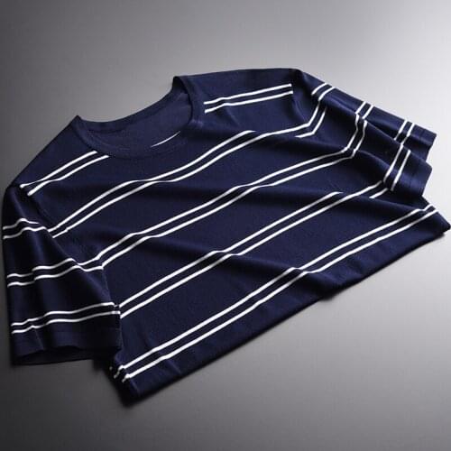 Knitted T-shirts Luxury Stripe Fabric Short Sleeve Mens T-shirt Plus Size 3xl 4xl Round Collar Slim Man Tee Summer