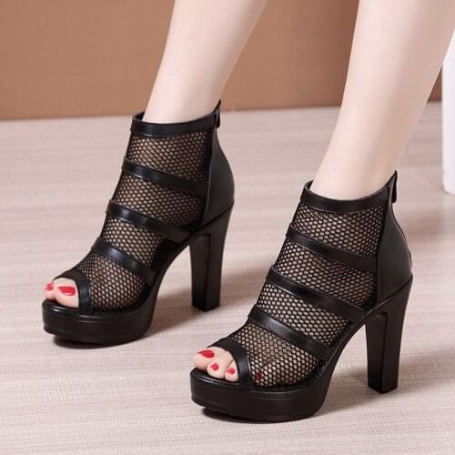 Size 43 Heels 8/10cm Black Platform Shoe Fashionable Heels Women Pumps Chunky Sandals Platform Shoes Sandalia Elegante Mujer