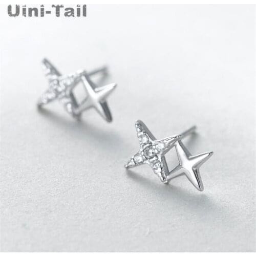 Uini-Tail hot new 925 sterling silver size stars brightening stud earrings Korean fashion tide flow micro-inlaid jewelry GN700
