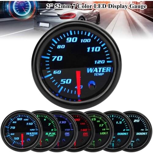 Universal 2'' 52mm Car 7 Color LED Gauge Mechanical Boost Psi/Bar Oil Press Oil Temp Water Temp Tach RPM Vacuum Volt Car Meter