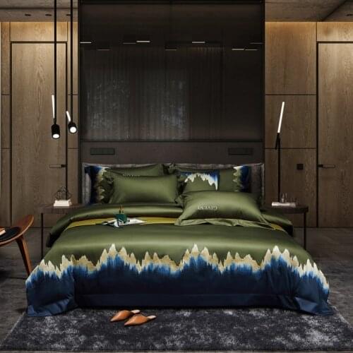 Embroidery Duvet Cover King Queen 4Pcs Abstract Art Premium 1000TC Egyptian Cotton Bedding Set Bedsheet Stylish Bedroom Decor