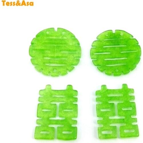 Green Jade Natural Slice Earrings Pendant Necklace Carved Flower Hollowed-Out Work Chinese Style Jewelry Amulet For Women Making