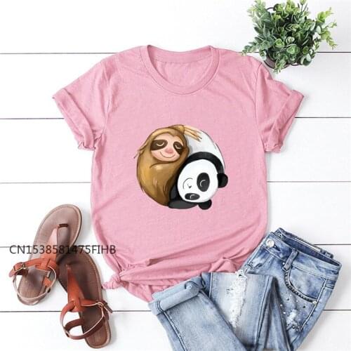 Summer XS-4XL Soft Premium TShirt Sloth Panda Funny Print T-Shirt Women Crew Neck Short Sleeve Tees Women T Shirt Pink Tops