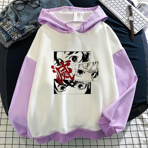 Demon Slayer Kawaii Hoodie oversized Loose sweatshirt Tanjiro and Nezuko Women Streetwear Korean Style Pullovers Sudadera Mujer