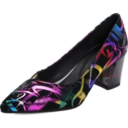 Elegant Plus size 33-50 Genuine leather Women Sexy Pointed Toe Platform high Heel pumps Print color party wedding shoes YM-179