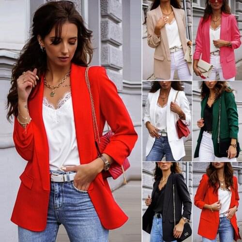 2020 Autumn Comfortable Slim Womens Loose Jacket Urban Casual Solid Long Sleeve Office Suit Black Ladies Tops Temperament Coats