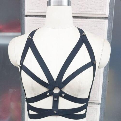 Women black body Harness cage bra Gothic Harajuku sexy lingerie Handmade body harness cage bra