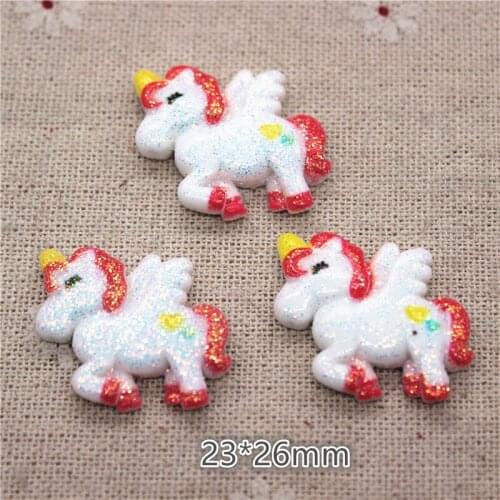 10pcs Cute Shiny Hand Painted Resin Unicorn Pegasus Cartoon Animal Miniature Art Supply Decoration Charm Craft,23*26mmm