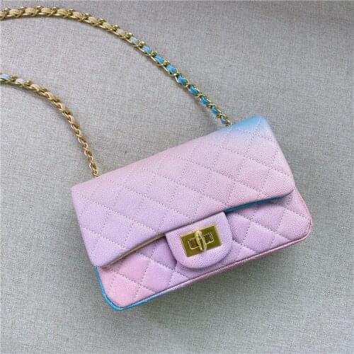 2021 Summer New High-quality Leather Diamond Chain Small Square Bag Fashion One Shoulder Messenger Rainbow Bag