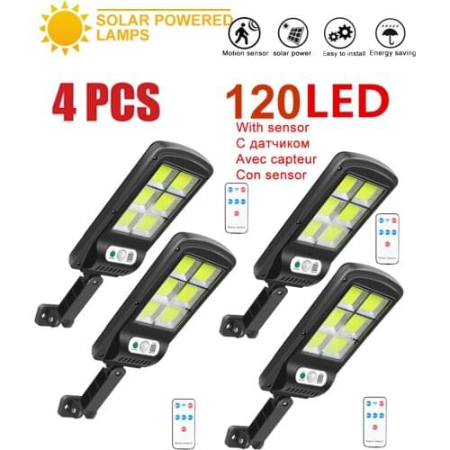 4pcs tabular oblong 100 LED Solar Light 3 Modes PIR Motion Sensor Wall Sunlight solar Lamp Outdoor Waterproof Garden Decor rotab