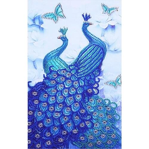 Diamond Painting Full Circle Diamond Kit Rhinestone Picture Art Craft Home Door Decoration (Blue Peacock)