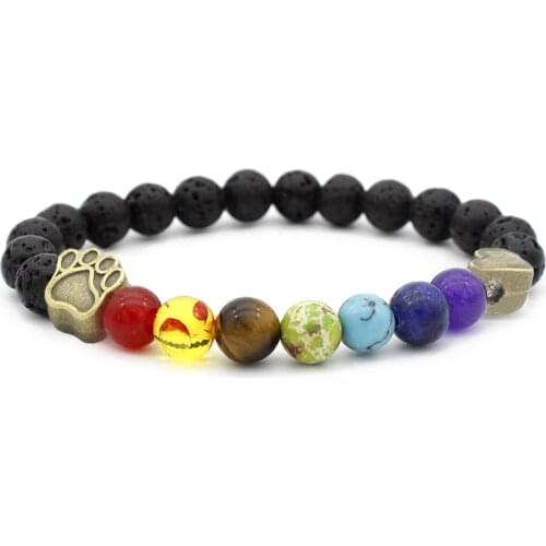 Natural Beaded Bracelet Lava Stone Tiger Eyes Bracelet 8MM7 Chakra Healing For Women Men Fashion Yoga Jewelry