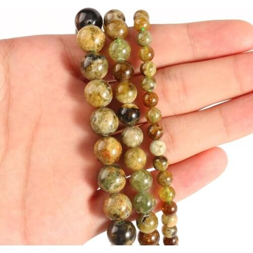 6/8/10mm Natural Stone Beads AAA green garnet Beads Round Loose Beads For Jewelry Making Diy Bracelets Earring 7.5inch