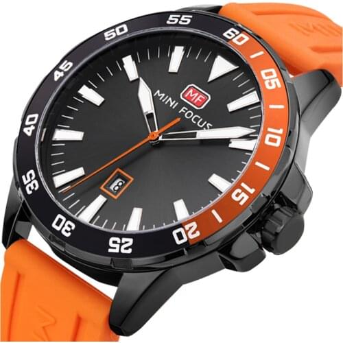 Sport Watches Mens 2020 Military Watch Men Calendar Date Display Quartz Clock Orange Rubber Strap Waterproof Fashion MINI FOCUS