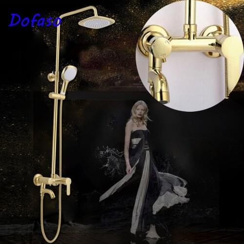 Dofaso vintage gold white shower set European style brass mixer tap wall mounted valve shower faucets set