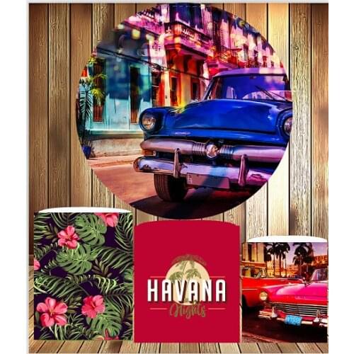 Hawaiian Night Fashion Birthday Round Banner Event Photography Photo Zone Party Round Background Cylinder Covers