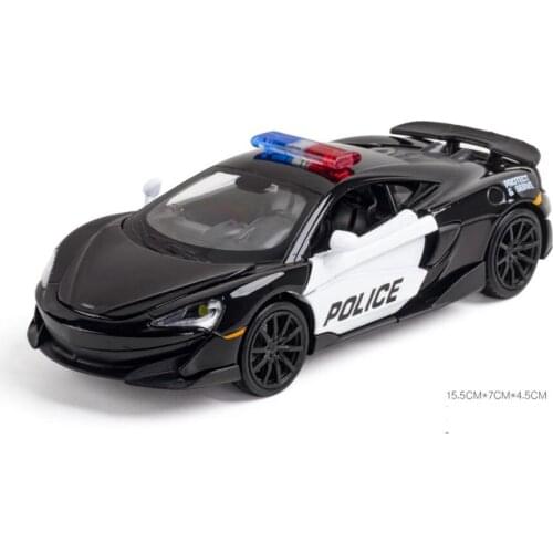 Hot 1:32 scale wheel diecast police Super sport car McLaren 600LT metal model light and sound pull back vehicle toy for boys