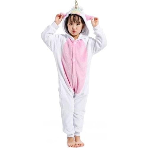Kids Golden Horn Unicorn Kigurumis Cartoon Animal White Pink Onesie Kid Girl Winter Long Sleeve Soft Pajama Fantasias Outfit