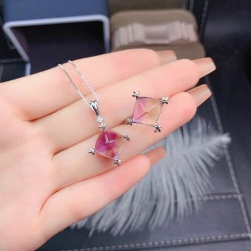 Purple yellow ametrine ring and necklace jewelry set 925 silver girl jewelry gift natural gem good color party gift birthstone