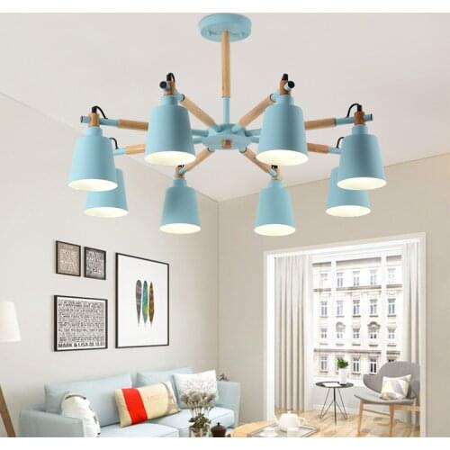 Creative simple 3/6/8 head solid wood LED chandelier lamp for living room white black ceiling chandeliers lighting LED bulbs