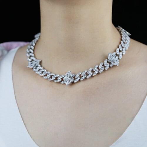 Iced out Cz paved US Dollar Sign Charm Choker Hip Hop Necklace With High Quality Cubic Zircon paved 12mm Cuban Chain Jewelry
